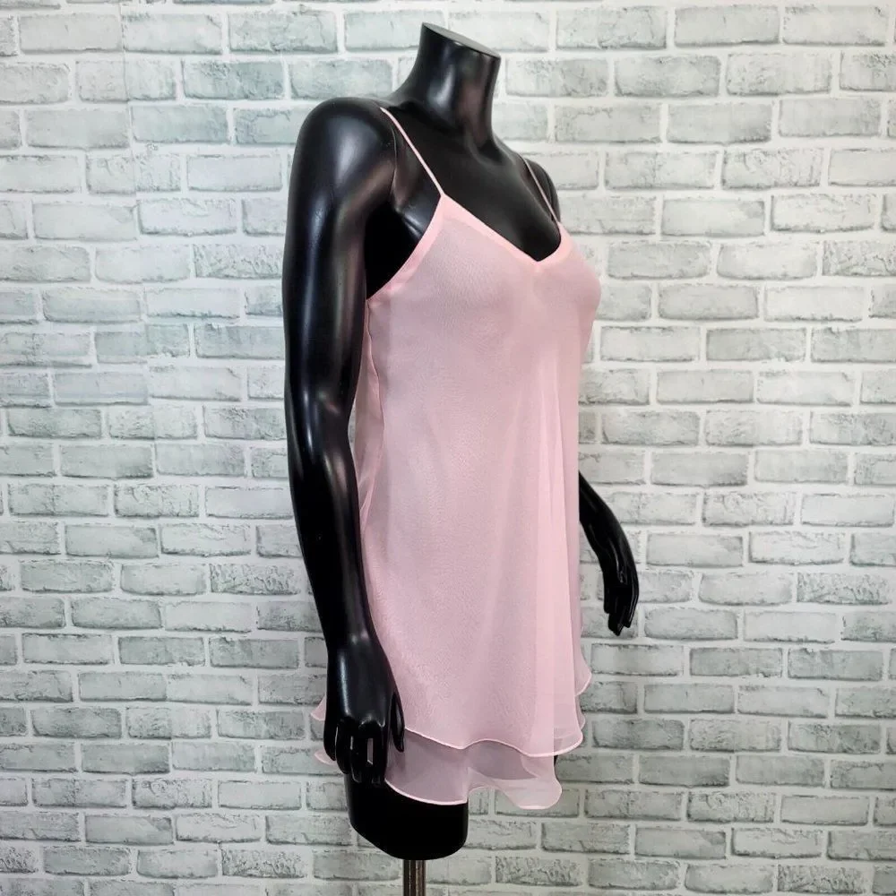 Vintage 90s Fantasies Morgan Taylor Womens S Pink Chiffon Sheer Nightie‎ Chemise